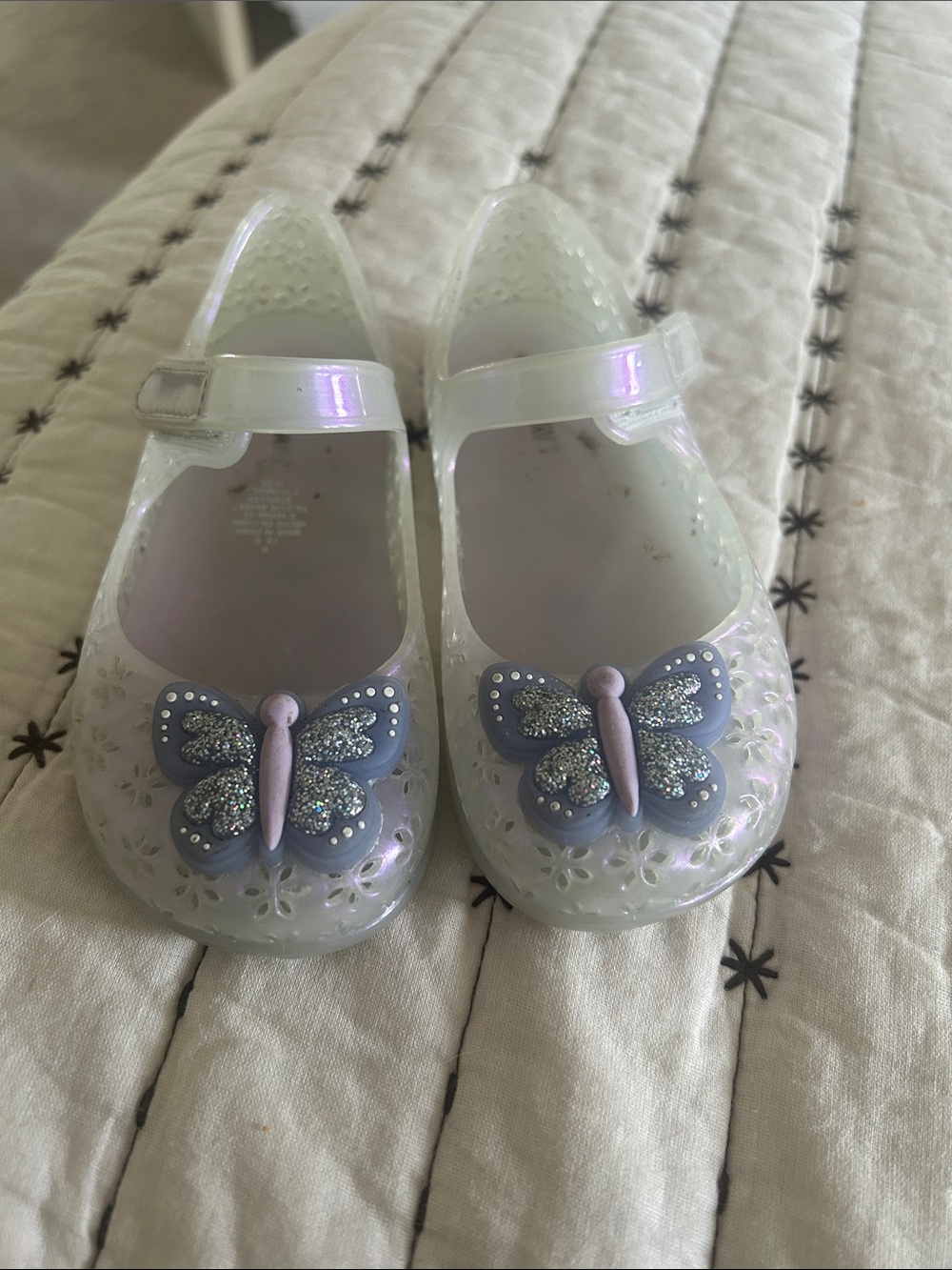Old Navy Iridescent Jelly Mary Janes with Purple Butterfly Accents